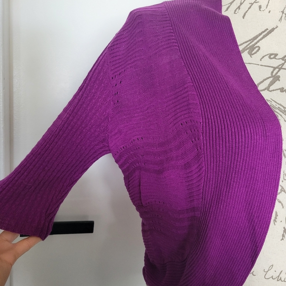 Calvin Klein Silk Blend Purple Knit Cropped Cardigan Short Sleeve XS - Picture 4 of 6